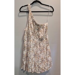 Abercrombie & Fitch One Shoulder Floral Dress LP Petite Blue Tan Crinkle